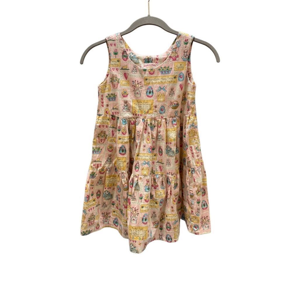 Handcrafted hand sewn toddler girls tiered Easter dress, pink size 4T/5T